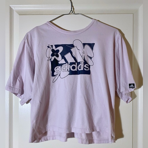 ADIDAS cropped light lavender colour t-shirt size L - Picture 1 of 7